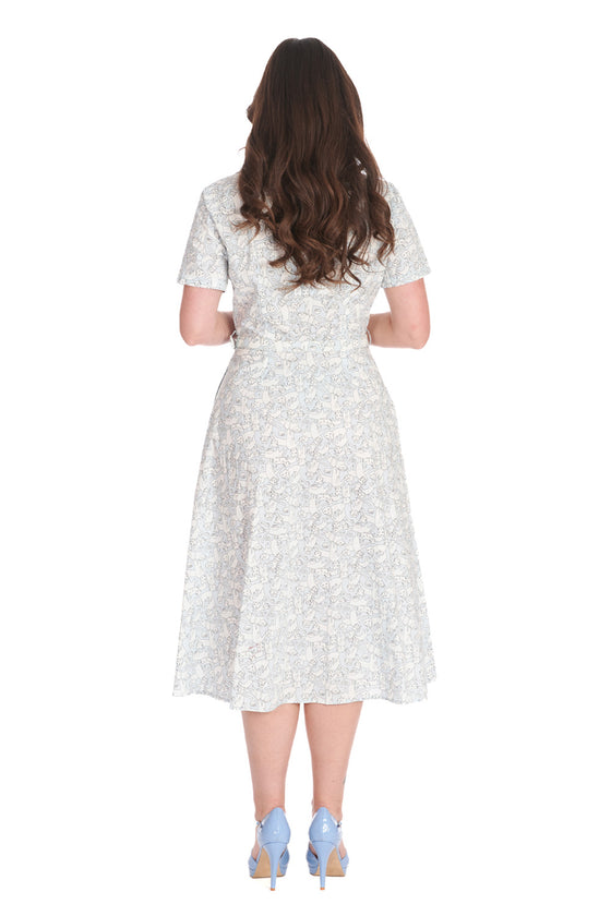 Banned Mieow Shirt Dress with Belt in Light Blue Cat Print