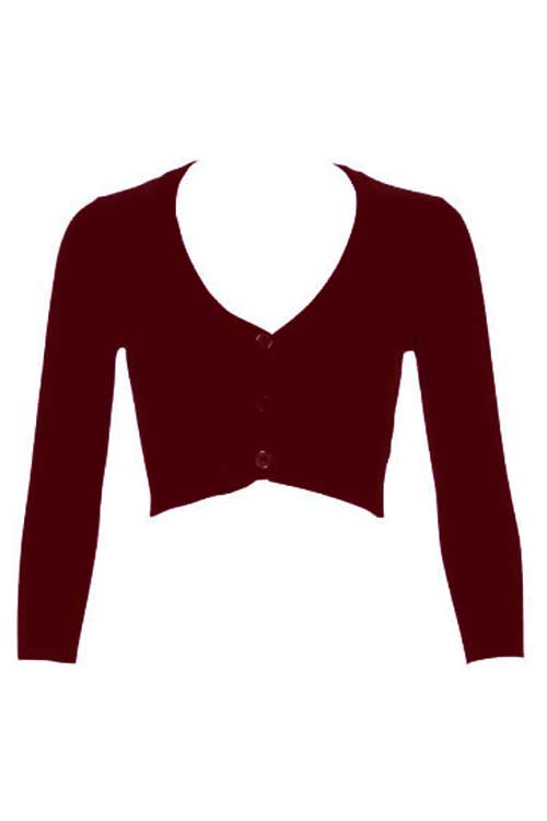 MAK Sweaters Cropped Cardigan with 3/4 Sleeves in Burgundy
