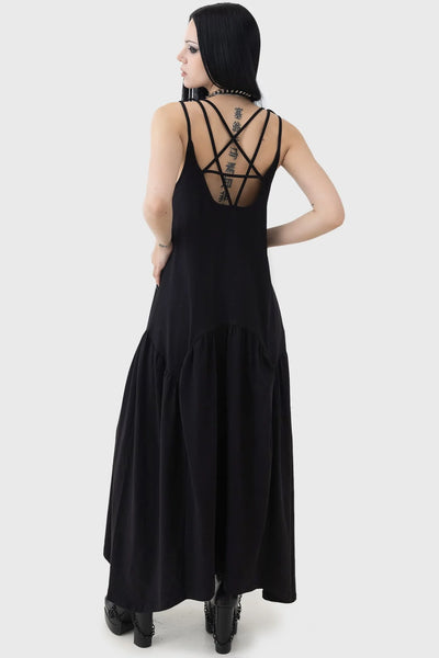 killstar pentagram maxi dress Killstar Demise Flowing Maxi Dress with Pentagram Strap Detailing Swam Kitty Deluxe