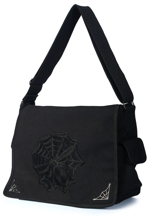 Banned Necro Messenger Laptop Bag Spider and Web Motif