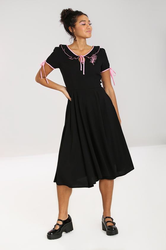 Hell Bunny Rosetta Dress Pink Embroidery and Ruffle Detailing