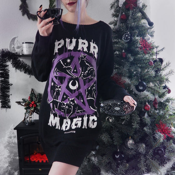 Killstar Purr Magic Knit Sweater Cat Print