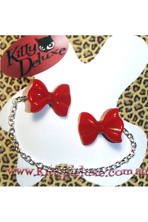 Kitty Deluxe Cardigan Clips in Plain Red Bow Design