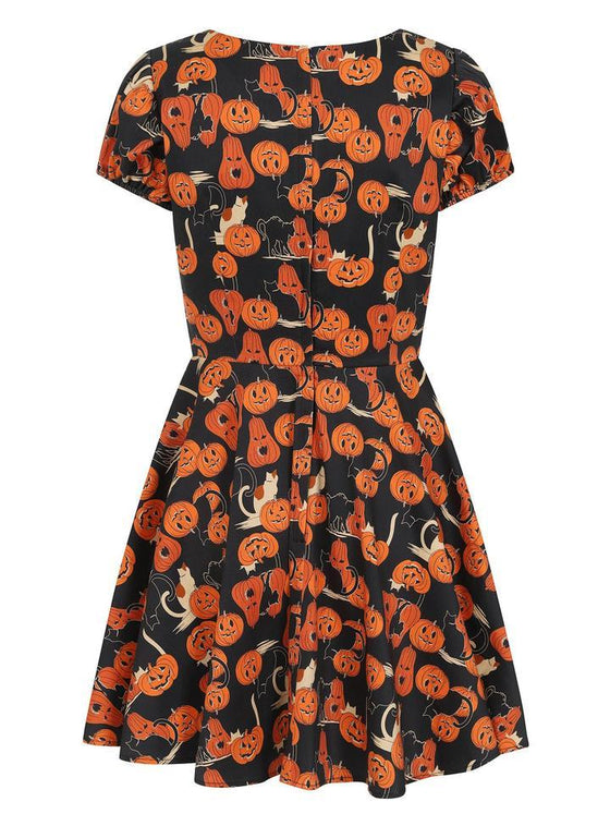 Collectif Zita Skater Dress in Pumpkins and Cats print