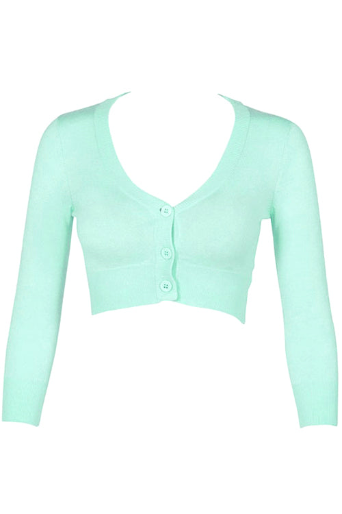 MAK Sweaters Cropped Cardigan with 3/4 Sleeves in Ice Blue