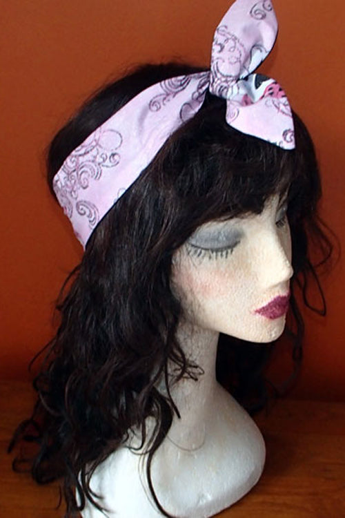 Reversible Wired Headband in Pink Sugar Skull Print & Black