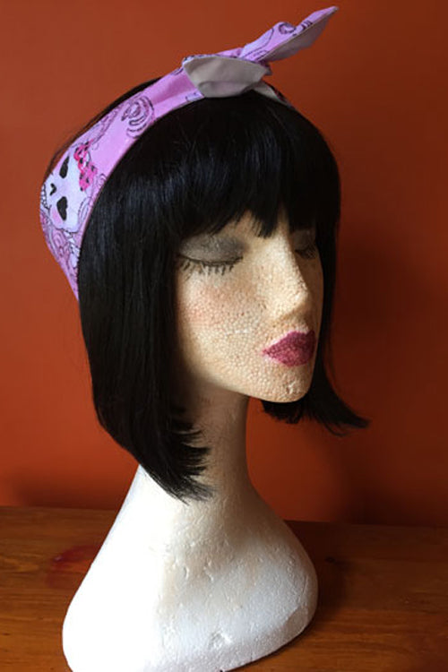 Reversible Wired Headband in Pink Sugar Skull Print & White