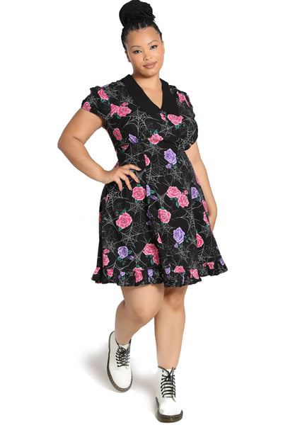 Hell Bunny Eloise Mini Dress Floral Print with Webs Kitty Deluxe