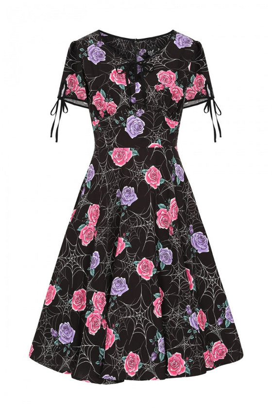 Hell Bunny Eloise Mid Dress Floral Print with Webs