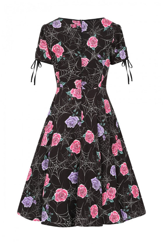 Hell Bunny Eloise Mid Dress Floral Print with Webs