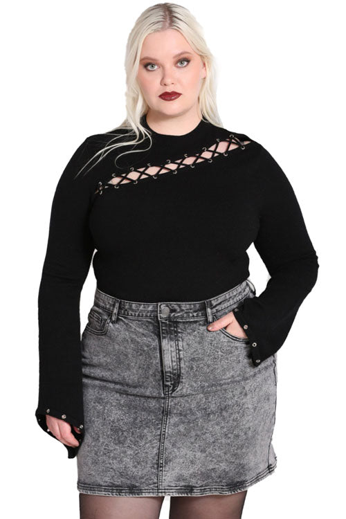 Hell Bunny Piper Top with statement lacing and eyelets