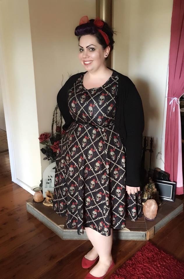 Lady Vintage Hepburn Dress in Skull & Crossbones by Michelle Dircks Kitty Deluxe Lady Vintage Hepburn Dress in Skull & Crossbones by Michelle Dircks Kitty Deluxe