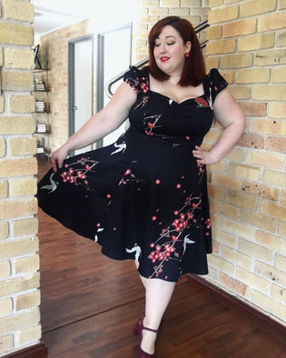  Collectif Mimi Cranes and Blossom Dress    by Stephanie Cuthbert