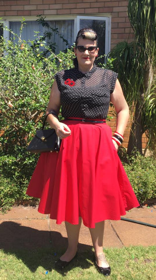  Hell Bunny Paula Skirt in Red by Briony Bermingham