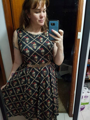  Lady Vintage Hepburn Dress in Skull and Crossbones by Yvonne Kirk