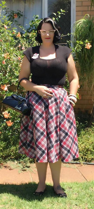  Steady Clothing Leona Pocket High Waist Thrills Skirt in Black/Pink Tartan by Briony Bermingham