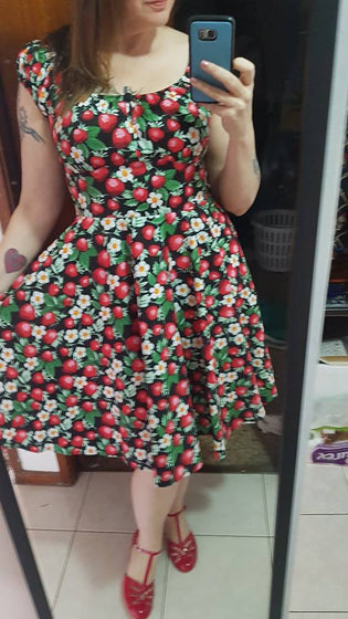  Hell Bunny Strawberry Sundae Mid Dress by Yvonne Kirk