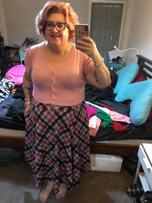  Steady Clothing Leona Pocket High Waist Thrills Skirt in Black/Pink Tartan by Danielle Lucas