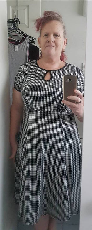  Steady Clothing Charm Me Key Hole A-Line Dress in Small Houndstooth Print by Natalie Bond