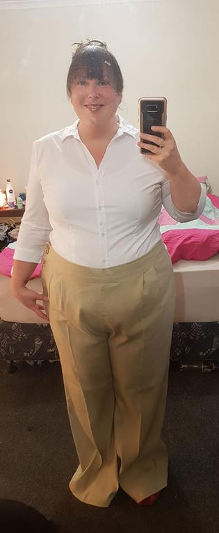  Hell Bunny Honey Bear Trousers in Beige by Carmen Burns