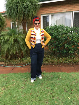  Banned Diamonds Galore Cardigan in Mustard by Briony Bermingham