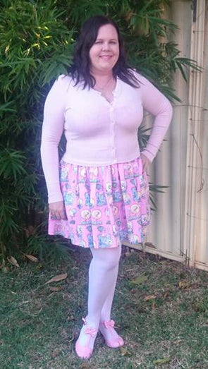  Hell Bunny Paloma Cardigan in Dolly Pink & Maxine Mini Dress by Jennifer Bourke