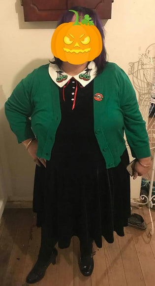  Hell Bunny Nightshade Mini Dress and MAK Cardigan in Kelly Green by Marlene Townsend