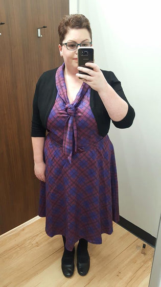  Chicstar Olsen Dress in Purple with Hell Bunny Maggie Bolero by Rebecca Cameron