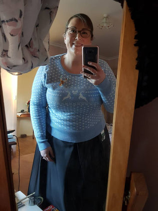  Hell Bunny Belle Jumper in Sky Blue by Carmen Burns