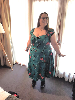  Collectif Dolores Dress in Atomic Cats Print by Libby Weaver