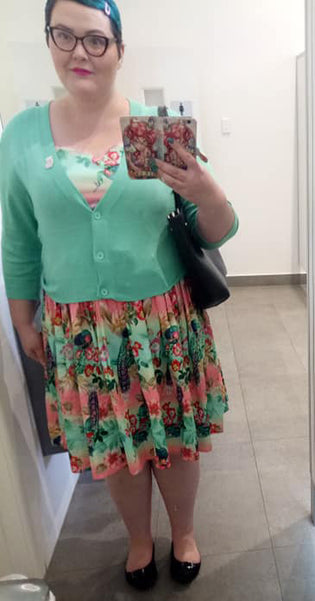  MAK Sweaters Cropped Cardigan with 3/4 Sleeves in Opal Mint by Jackie Marie Roberts