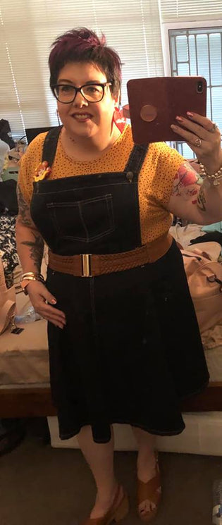  Hell Bunny Dakota Pinafore Dress in Navy Denim by Danielle Lucas
