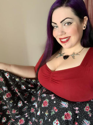  Hell Bunny Philippa Top in Burgundy with a Stevie 50's Skirt by Michelle Dircks