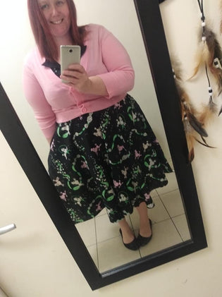  Hell Bunny Lexie 50's Dress & MAK Sweaters Cropped Cardigan with 3/4 Sleeves in Light Pink by Lisa Huddleston
