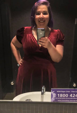  Hell Bunny Joanne Dress in Burgundy *NEW* by Morgaan Wilson