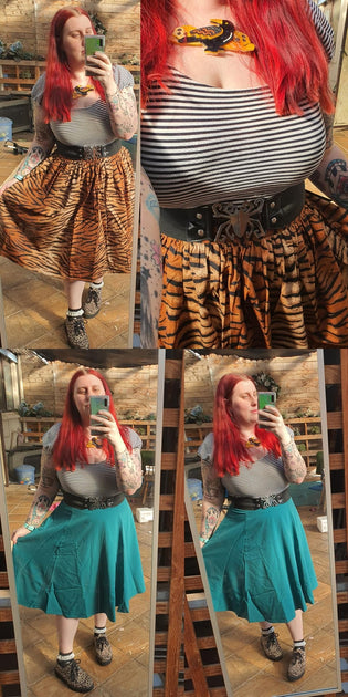  Steady Thrills Skirt in Jade and Hell Bunny Tora Skirt by Kim Moyse