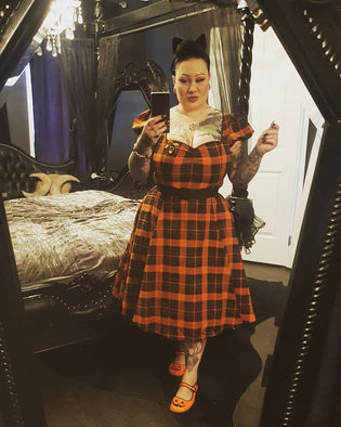  Collectif Mimi Doll Dress in Pumpkin Check by Jasmine George