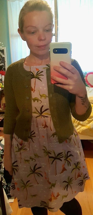  MAK Sweaters Chunky Vintage Knit Cardigan with 3/4 Sleeves in Olive by Daisy Heathcote