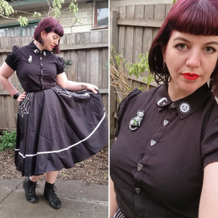  Hell Bunny Miss Muffet 50's Skirt in White Trim and Samara Shirt by Pebble Rogers