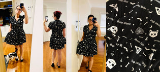  Collectif Mary Grace Skater Dress in Creepy Girl Print by Kirsty Hansell