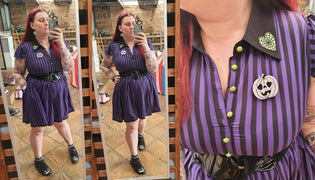  Sourpuss Lydia Dress in Purple Stripes (Pre-order) by Kim Moyse