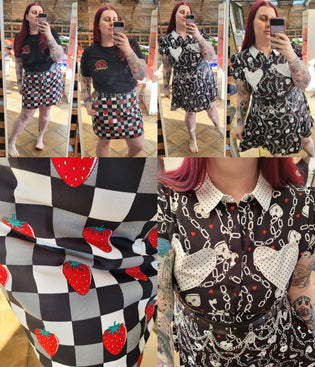  Hell Bunny Ginberry Mini Skirt (Pre-order) and Hell Bunny Heart Lock Mini Dress by Kim Moyse