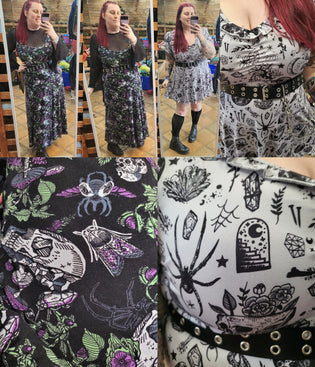  Sourpuss Garden Witch Maxi Dress and Nightwalker Betsy Dress by Kim Moyse