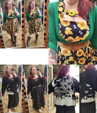  Hell Bunny Sunflower Pinafore Dress and Hell Bunny Salem Cardigan by Kim Moyse