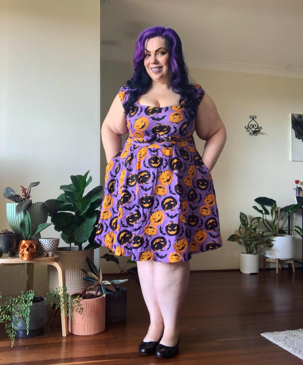 Lady Vintage Swing Dress in Pumpkins (Pre-order) by Michelle Dircks Kitty Deluxe Lady Vintage Swing Dress in Pumpkins (Pre-order) by Michelle Dircks Kitty Deluxe