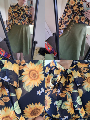  Hell Bunny Sunflower Blouse and Ravenwood Skirt in Khaki (both Pre-order) by Yvonne O'Shea