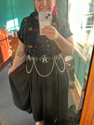  Hell Bunny Andromeda Shirt and Killstar Our Inner Circle Belt by Morgaan Wilson