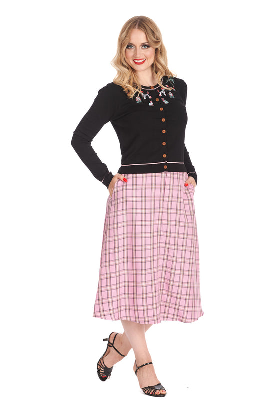 Banned Retro Animal Kingdom Cardigan in Black with Pink Detailing Cats Dogs