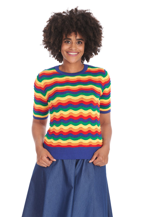 Banned Retro Rainbow Wave Top Knitted Jumper