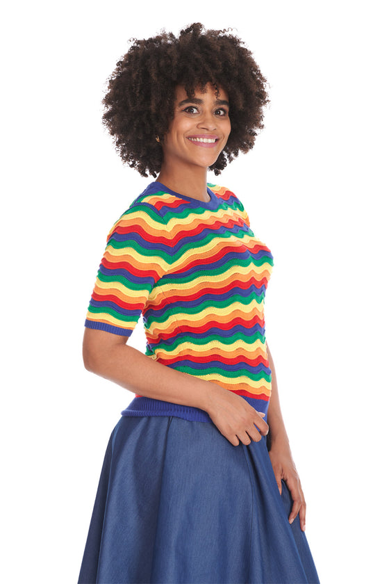 Banned Retro Rainbow Wave Top Knitted Jumper